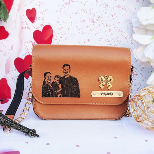 🎨 Personalized Sketch Sling Bag – Custom Photo & Name Engraved