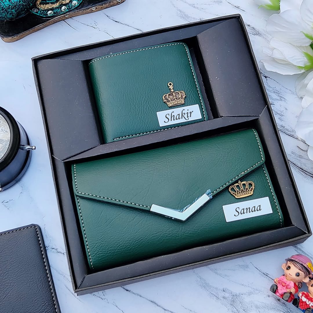Acura Personalized Leather Wallet Combo for Couples – Box Packed Gift Set
