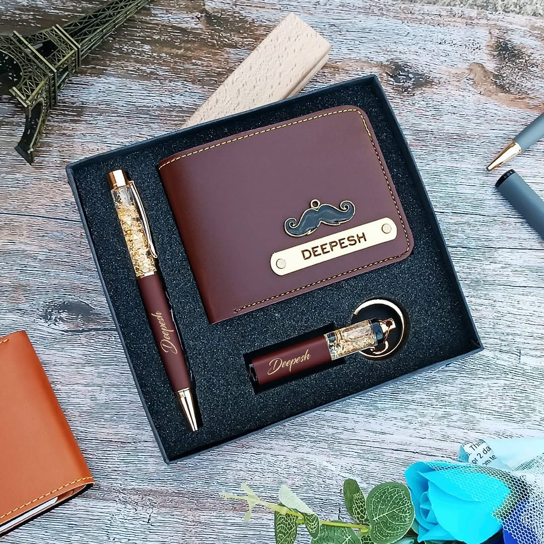 Mini Essential Hamper for Him – Custom Wallet, Pen & Keychain Gift Set