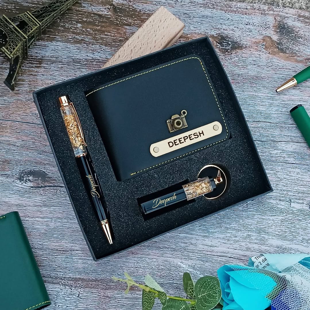 Mini Essential Hamper for Him – Custom Wallet, Pen & Keychain Gift Set