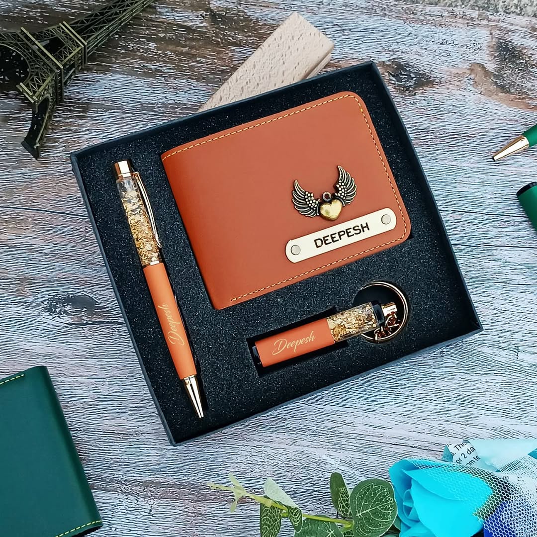 Mini Essential Hamper for Him – Custom Wallet, Pen & Keychain Gift Set