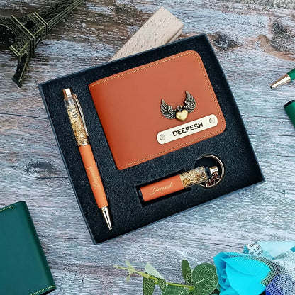 Mini Essential Hamper for Him – Custom Wallet, Pen & Keychain Gift Set