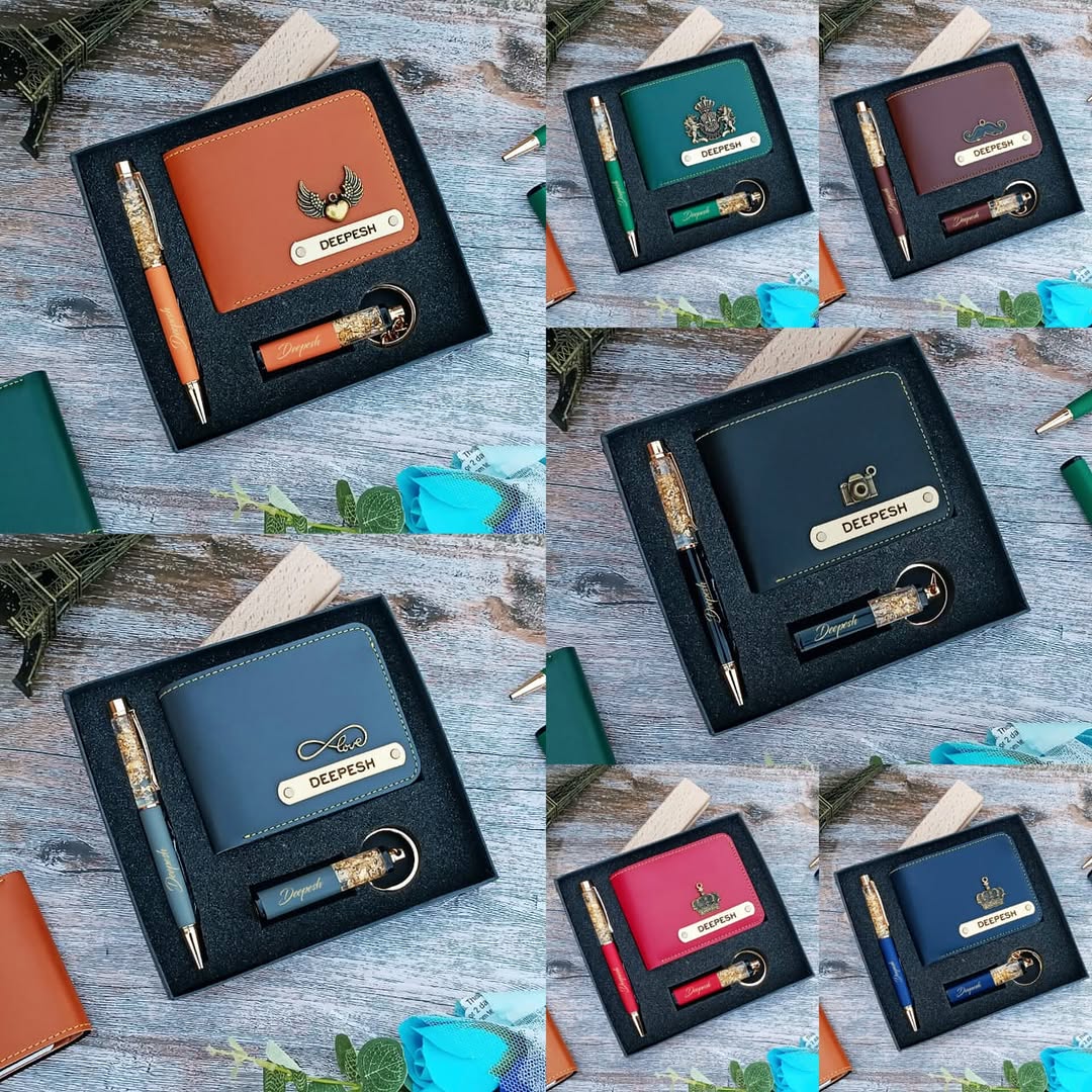 Mini Essential Hamper for Him – Custom Wallet, Pen & Keychain Gift Set
