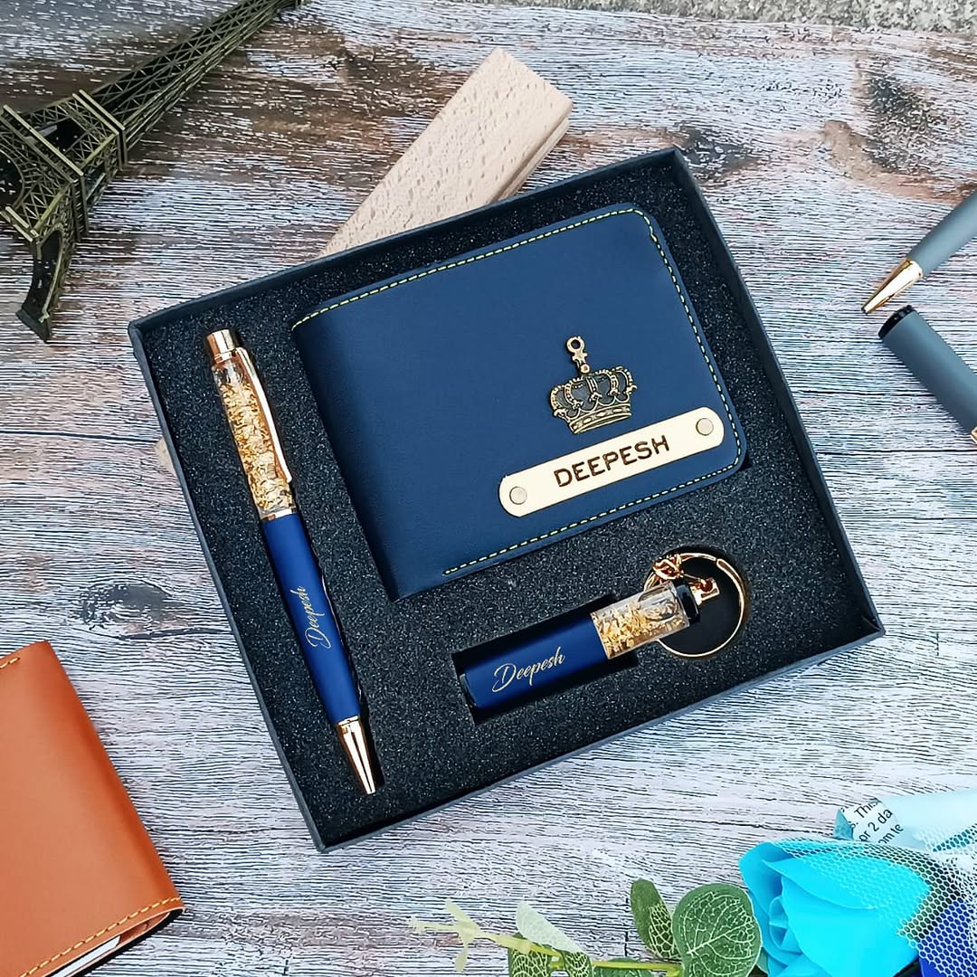 Mini Essential Hamper for Him – Custom Wallet, Pen & Keychain Gift Set