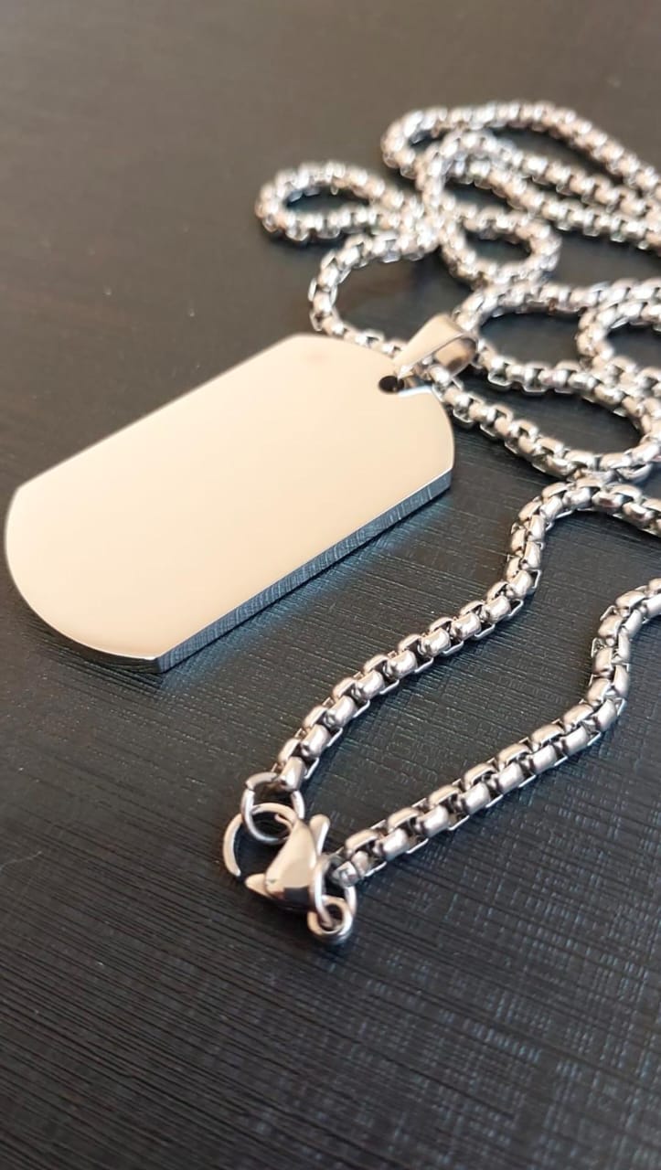 Personalized Silver 3mm Dog Tag Pendant for Boys – Custom Photo Engraved