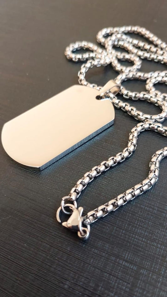 Personalized Silver 3mm Dog Tag Pendant for Boys – Custom Photo Engraved