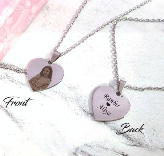 Personalized Heart Photo Pendant – Custom Name on Back