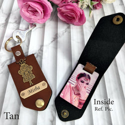 Custom Leather Photo Keychain with Name Engraving