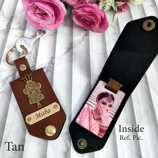 Custom Leather Photo Keychain with Name Engraving