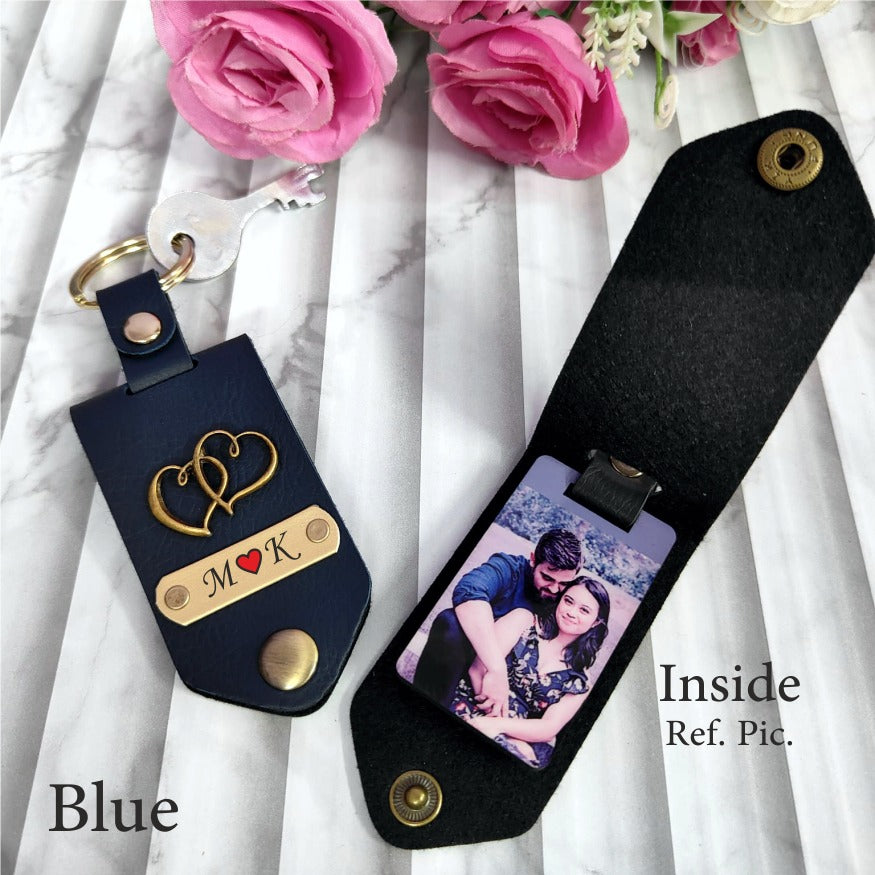 Custom Leather Photo Keychain with Name Engraving